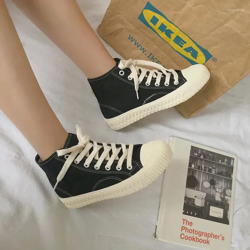 Casual Shoes High Gang Lace Up Canvas Flat Cookie Woman Vintage Street S Loafers Women Cross-tied Rubber Round Toe Espadrilles Mujer