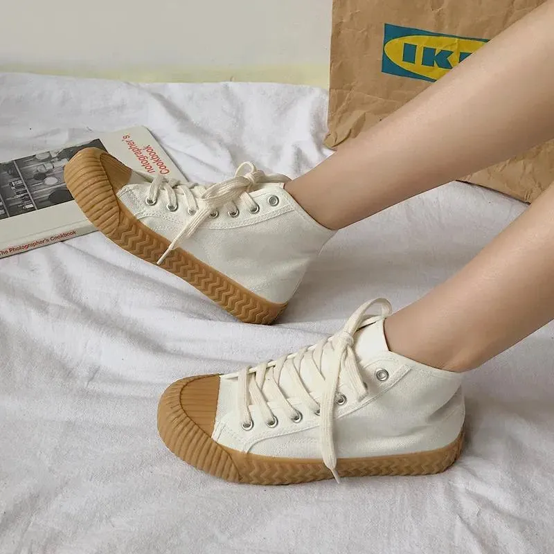 Casual Shoes High Gang Lace Up Canvas Flat Cookie Woman Vintage Street S Loafers Women Cross-tied Rubber Round Toe Espadrilles Mujer