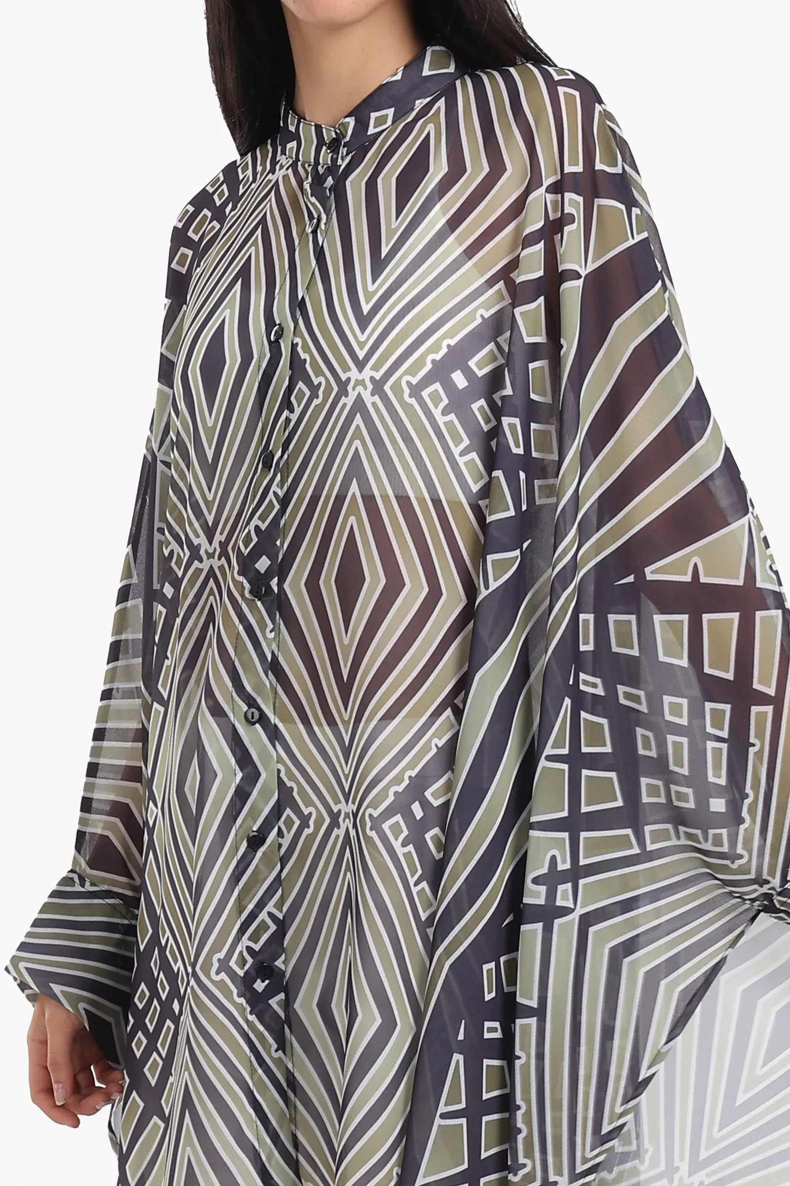 Chiffon Printed Shirt Poncho