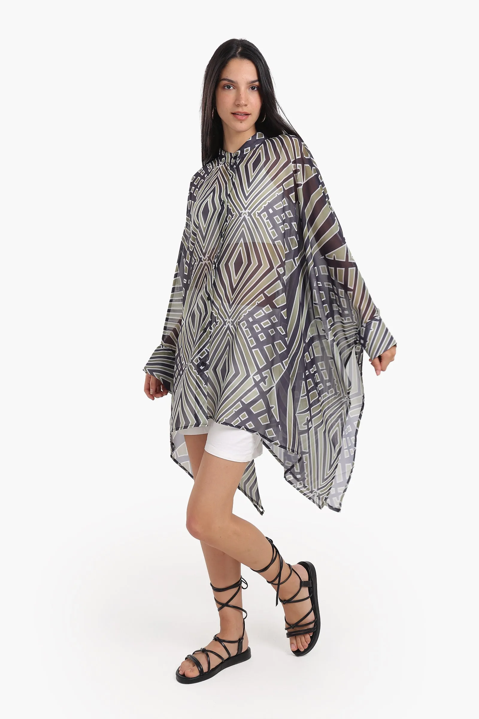 Chiffon Printed Shirt Poncho