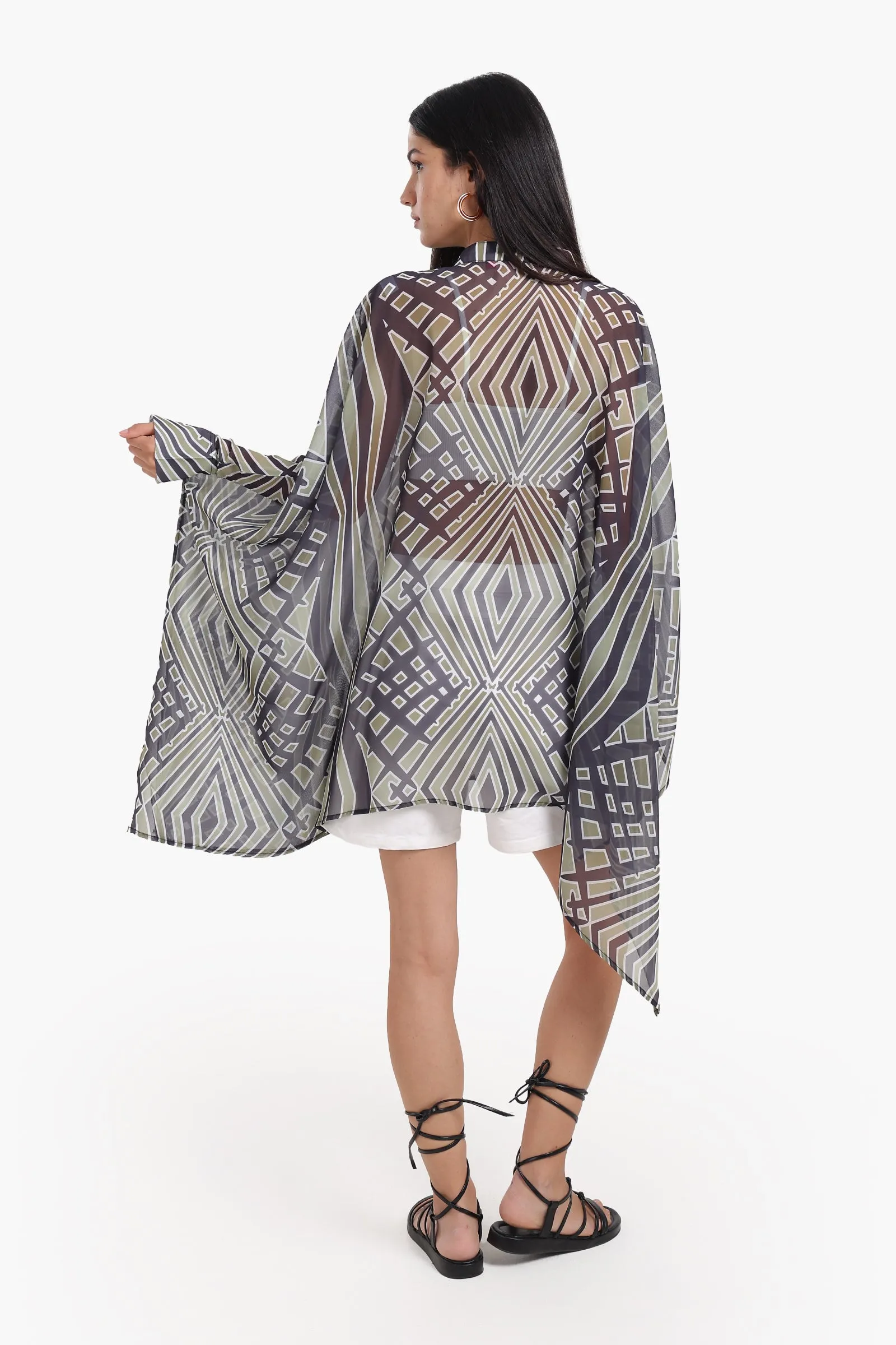 Chiffon Printed Shirt Poncho
