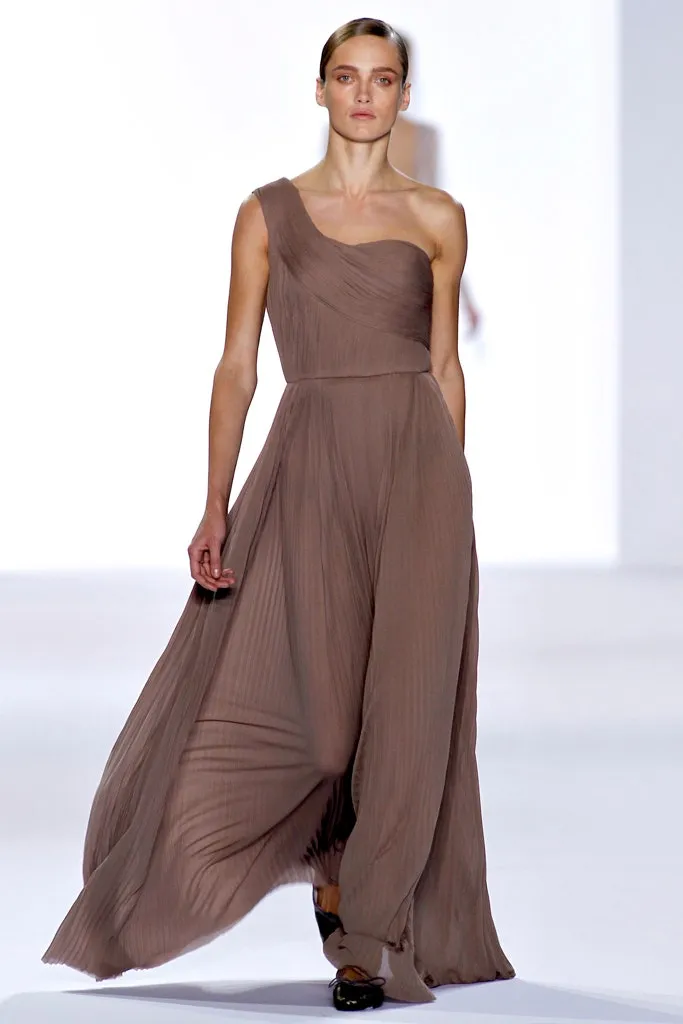Chloé S/S 2011 Mocha Pleated Georgette One Shoulder Goddess Gown