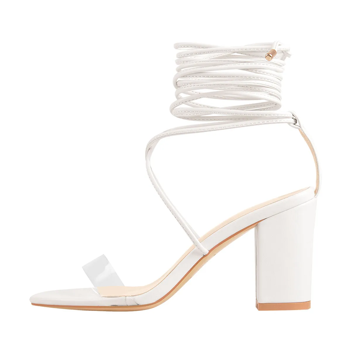 Chunky High Heel Orange Lace Up Sandals