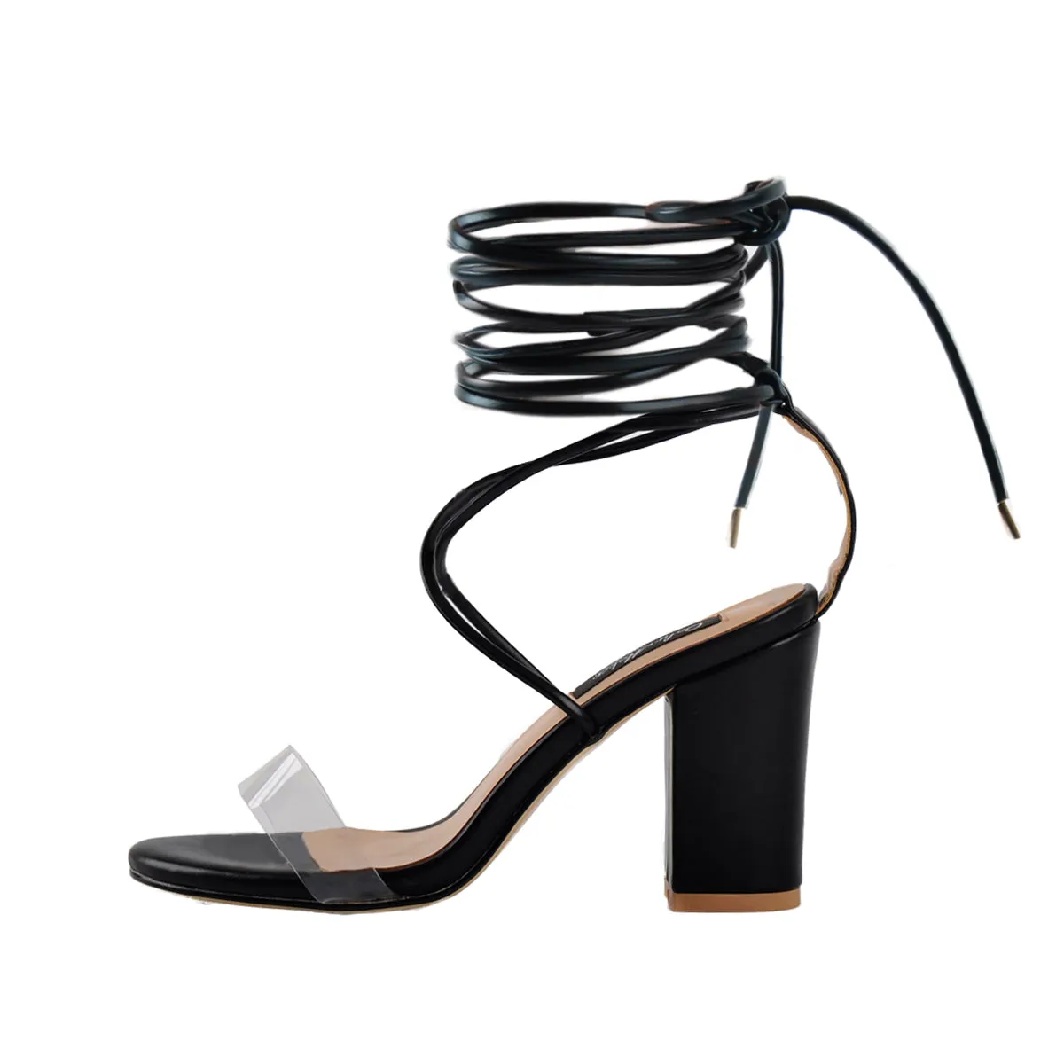 Chunky High Heel Orange Lace Up Sandals