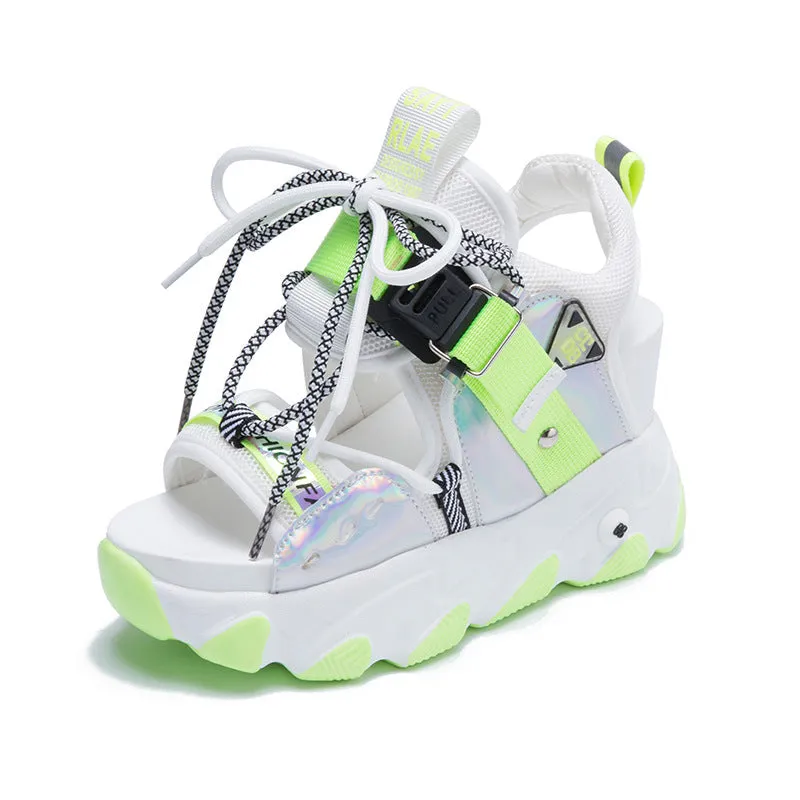 Chunky Platform Sandals Designers Brand Summer Beach Casual Shoes Lace Up Wedges 9CM Sandal Ladies2