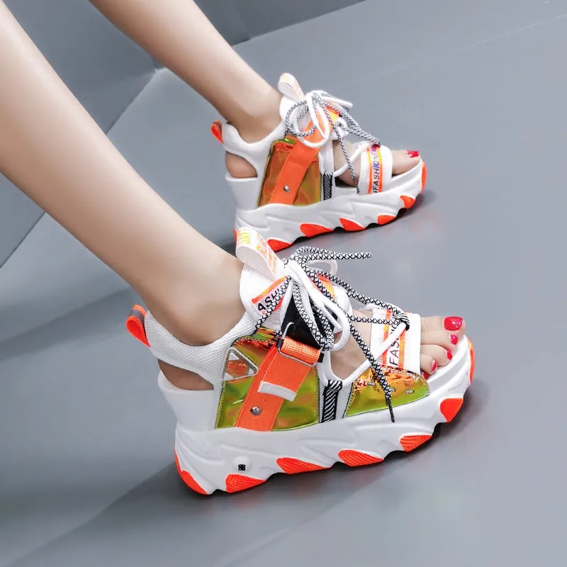 Chunky Platform Sandals Designers Brand Summer Beach Casual Shoes Lace Up Wedges 9CM Sandal Ladies2