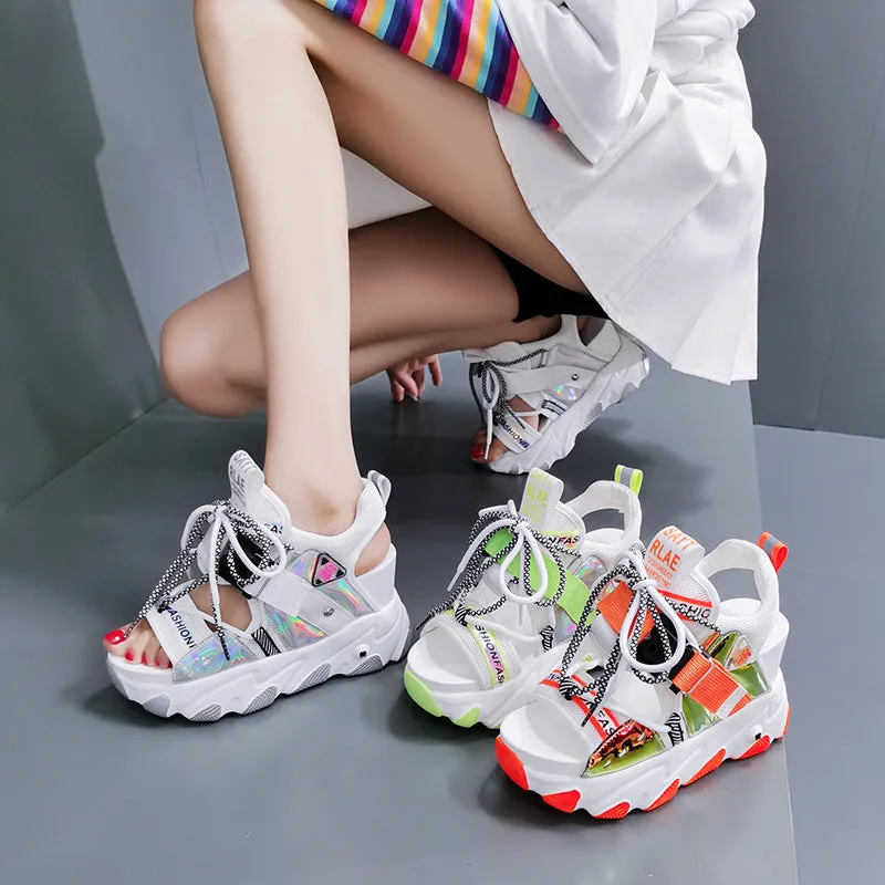 Chunky Platform Sandals Designers Brand Summer Beach Casual Shoes Lace Up Wedges 9CM Sandal Ladies2