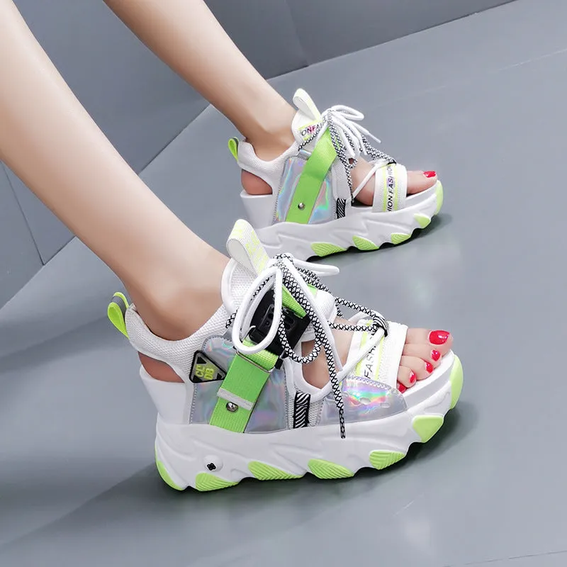 Chunky Platform Sandals Designers Brand Summer Beach Casual Shoes Lace Up Wedges 9CM Sandal Ladies2