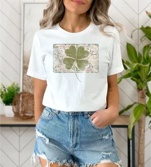 CLOVER ON FLORAL TEE