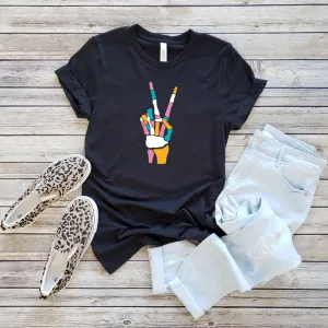 COLORFUL SKELETON PEACE SIGN TEE