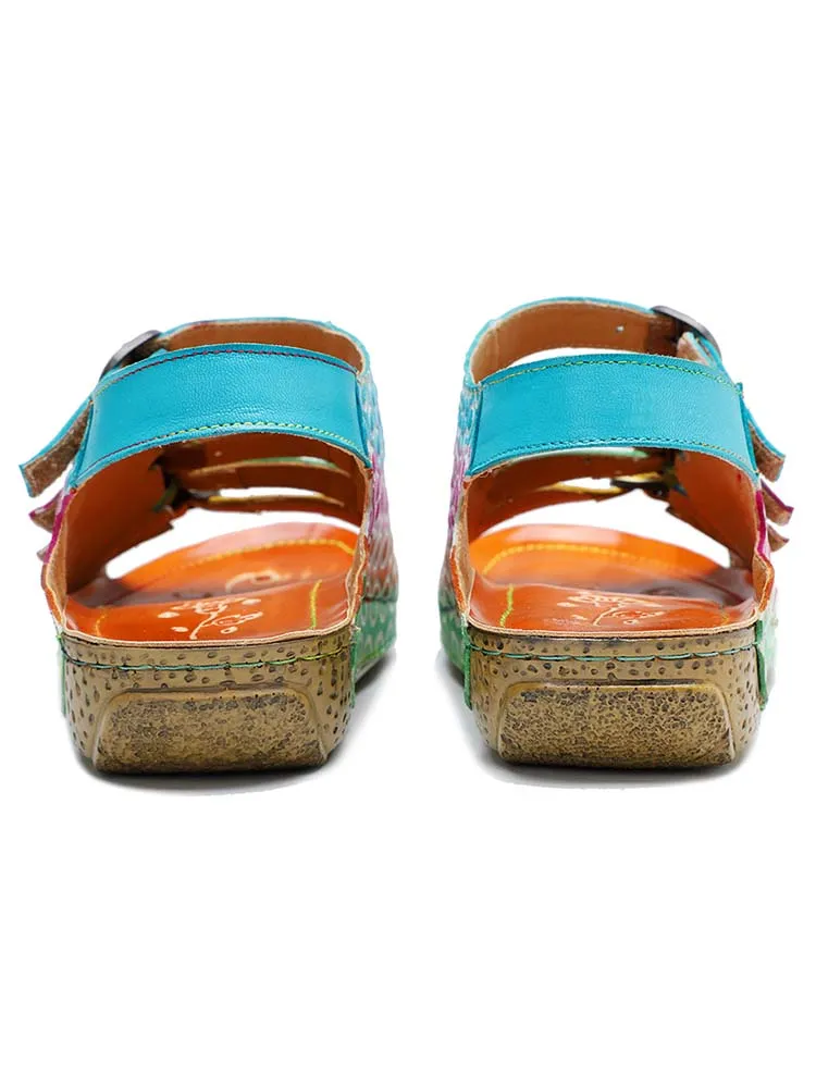 Comfy Printed Leather Flower Sandals