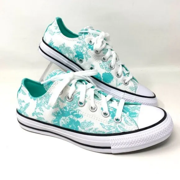 Converse Women's Size 571388F CTAS OX ELECTRIC AQUA WHITE Canvas Low Top Sneaker