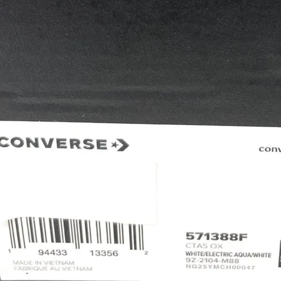 Converse Women's Size 571388F CTAS OX ELECTRIC AQUA WHITE Canvas Low Top Sneaker