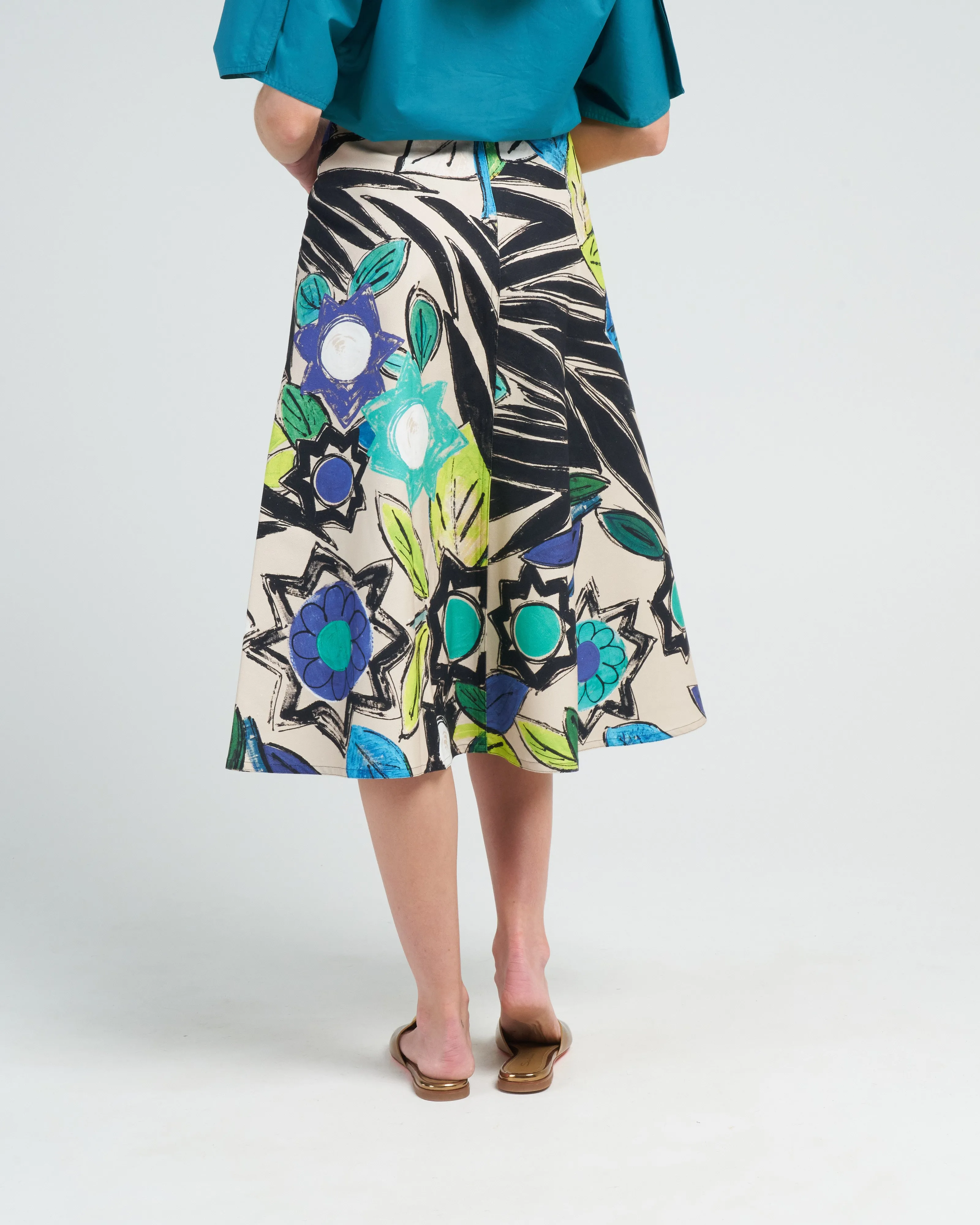 cotton canvas skirt - blue flower