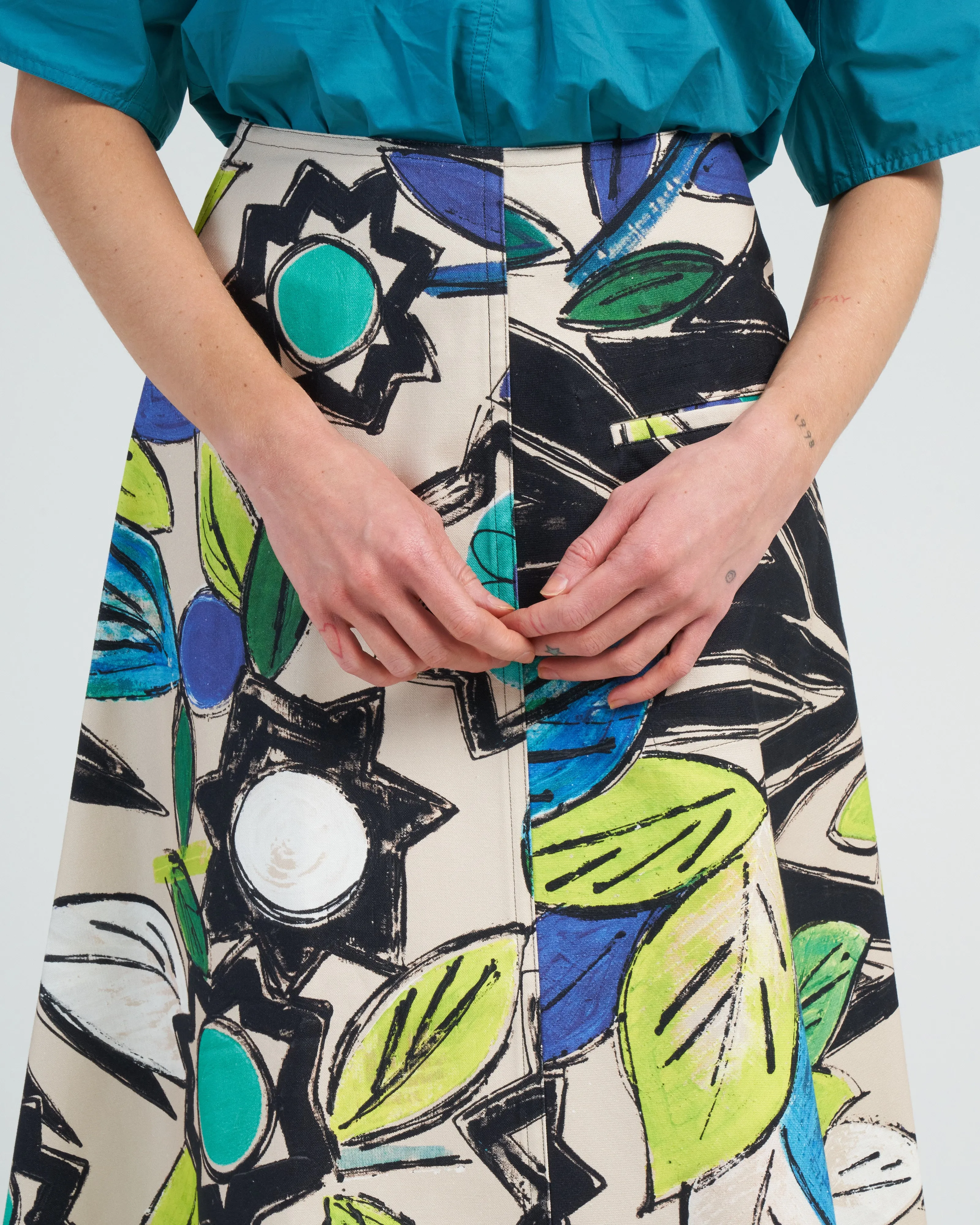 cotton canvas skirt - blue flower