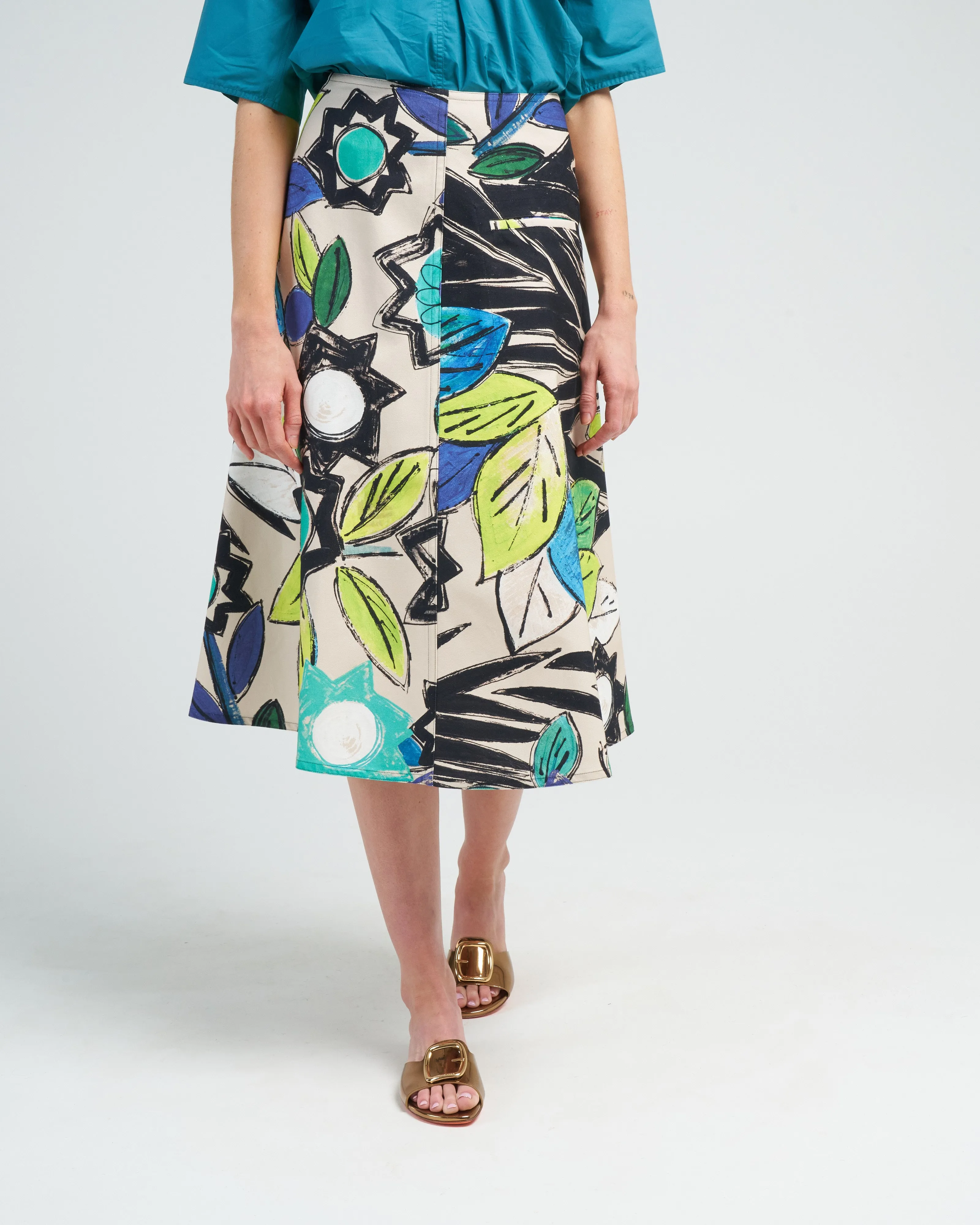 cotton canvas skirt - blue flower