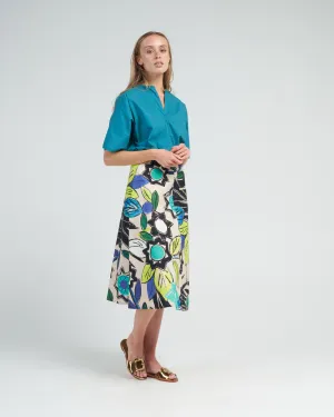 cotton canvas skirt - blue flower