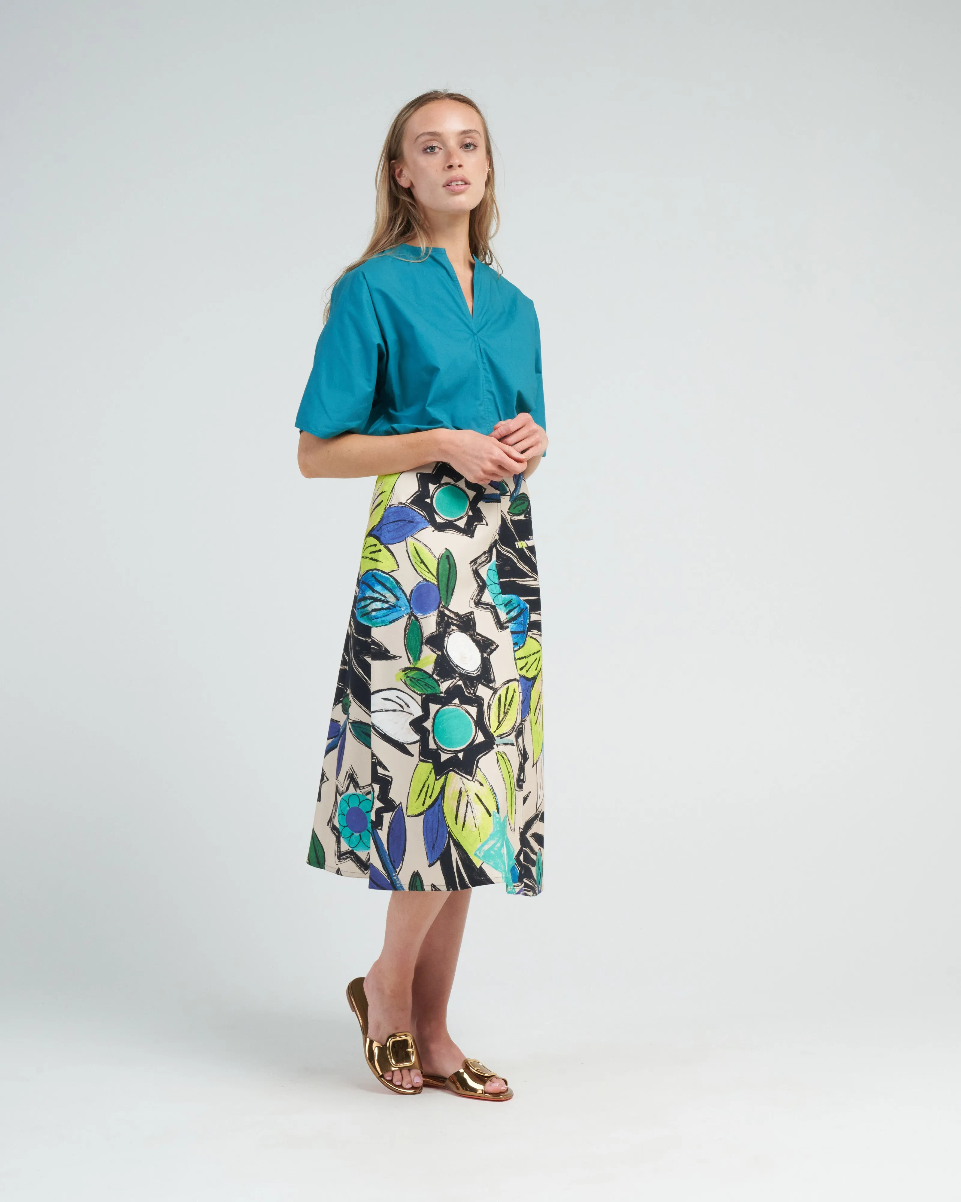 cotton canvas skirt - blue flower