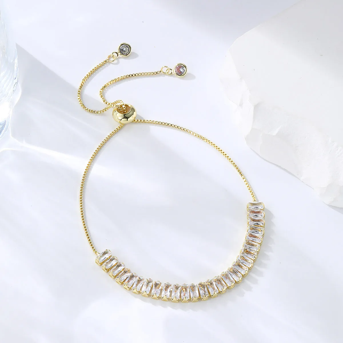 Crystal & 18K Gold-Plated Rectangle Adjustable Bracelet