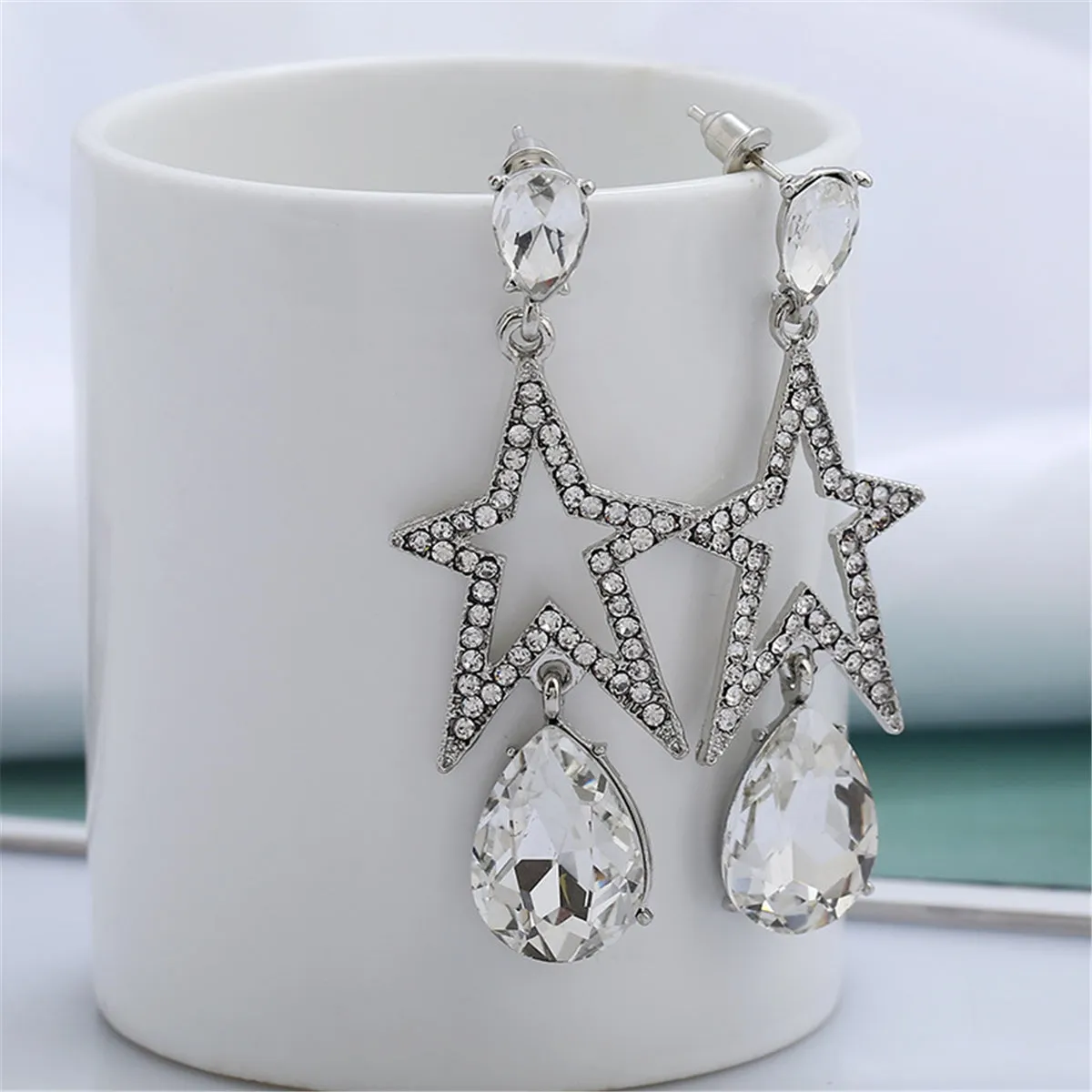 Crystal & Cubic Zirconia Star Drop Earrings