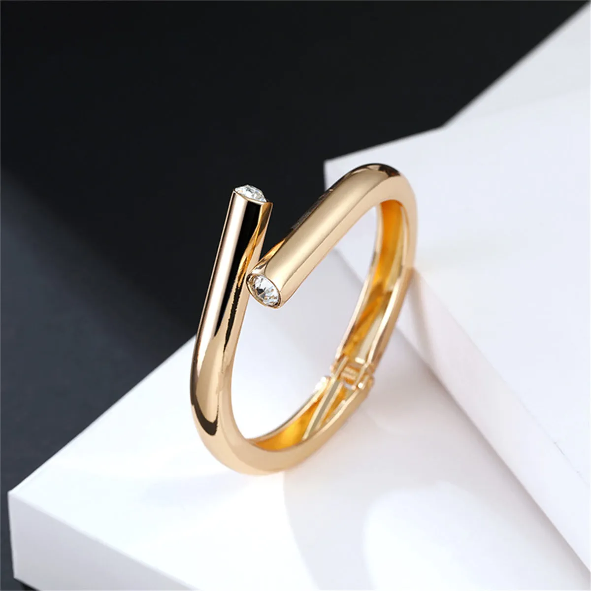 Cubic Zirconia & 18K Gold-Plated Bypass Bangle