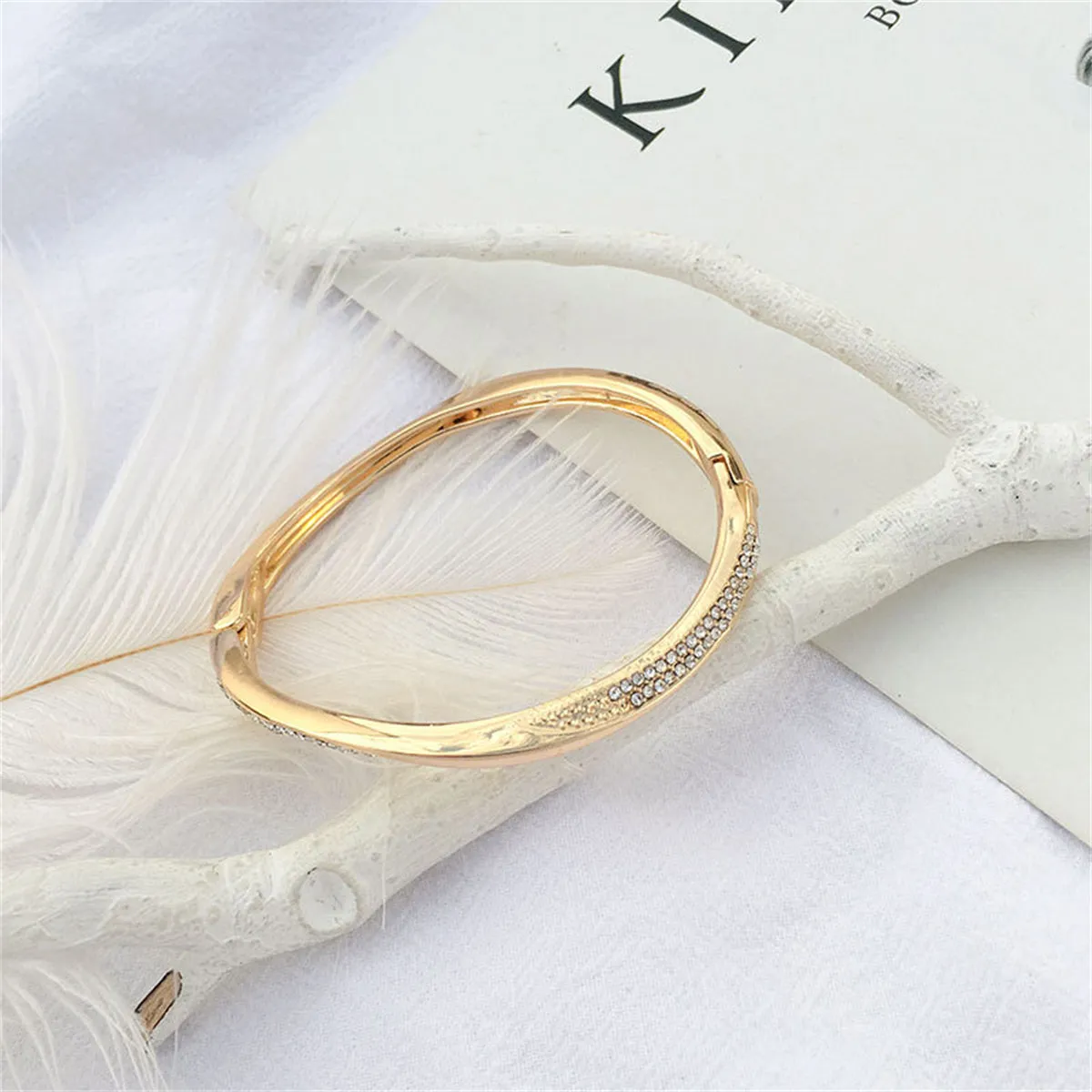 Cubic Zirconia & 18K Gold-Plated Twisted Bangle