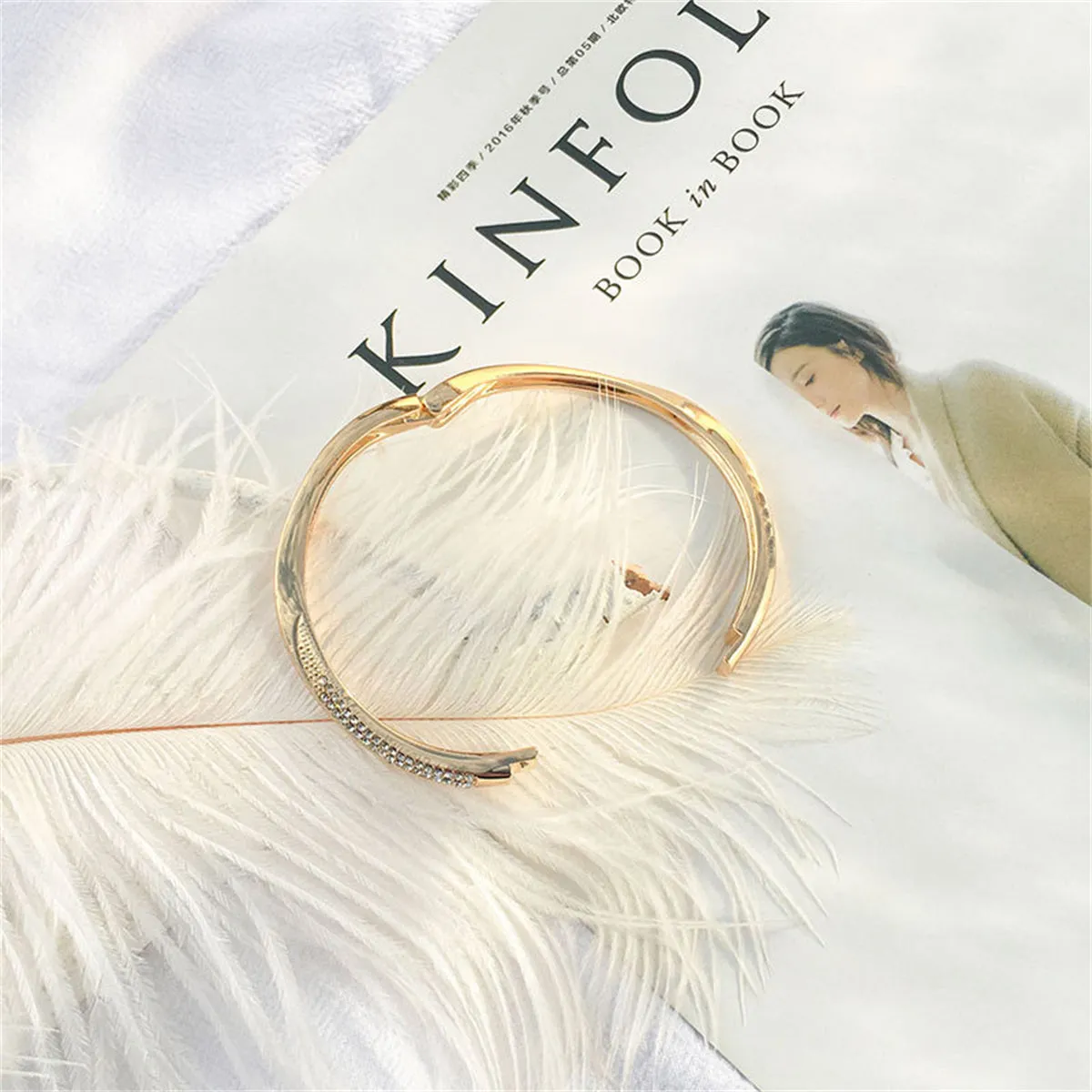 Cubic Zirconia & 18K Gold-Plated Twisted Bangle