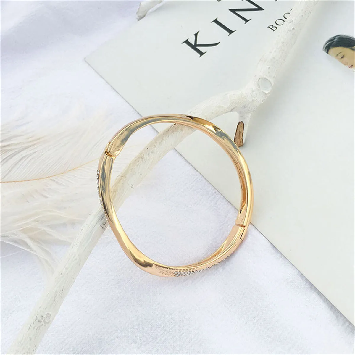 Cubic Zirconia & 18K Gold-Plated Twisted Bangle