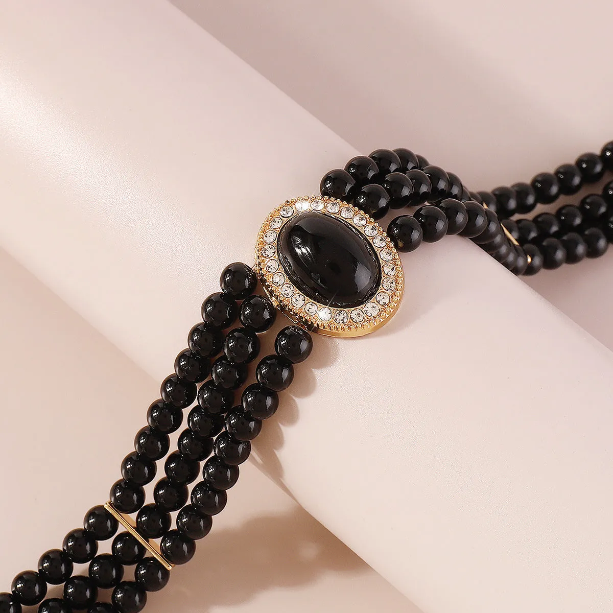 Cubic Zirconia & Black Resin 18K Gold-Plated Oval Layered Choker Necklace