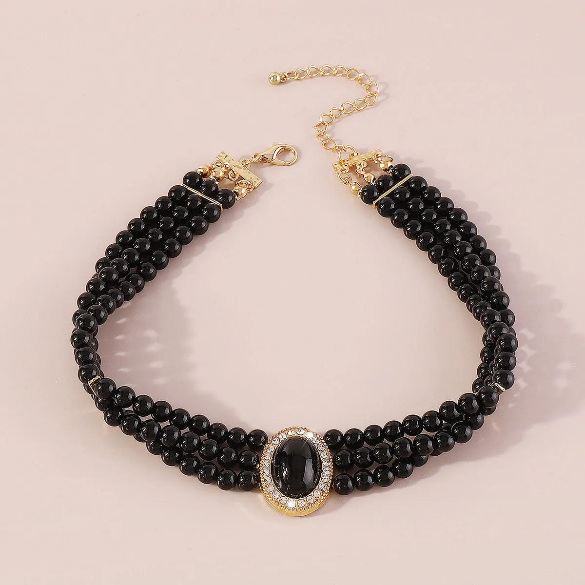 Cubic Zirconia & Black Resin 18K Gold-Plated Oval Layered Choker Necklace
