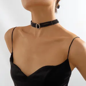 Cubic Zirconia & Black Resin 18K Gold-Plated Oval Layered Choker Necklace