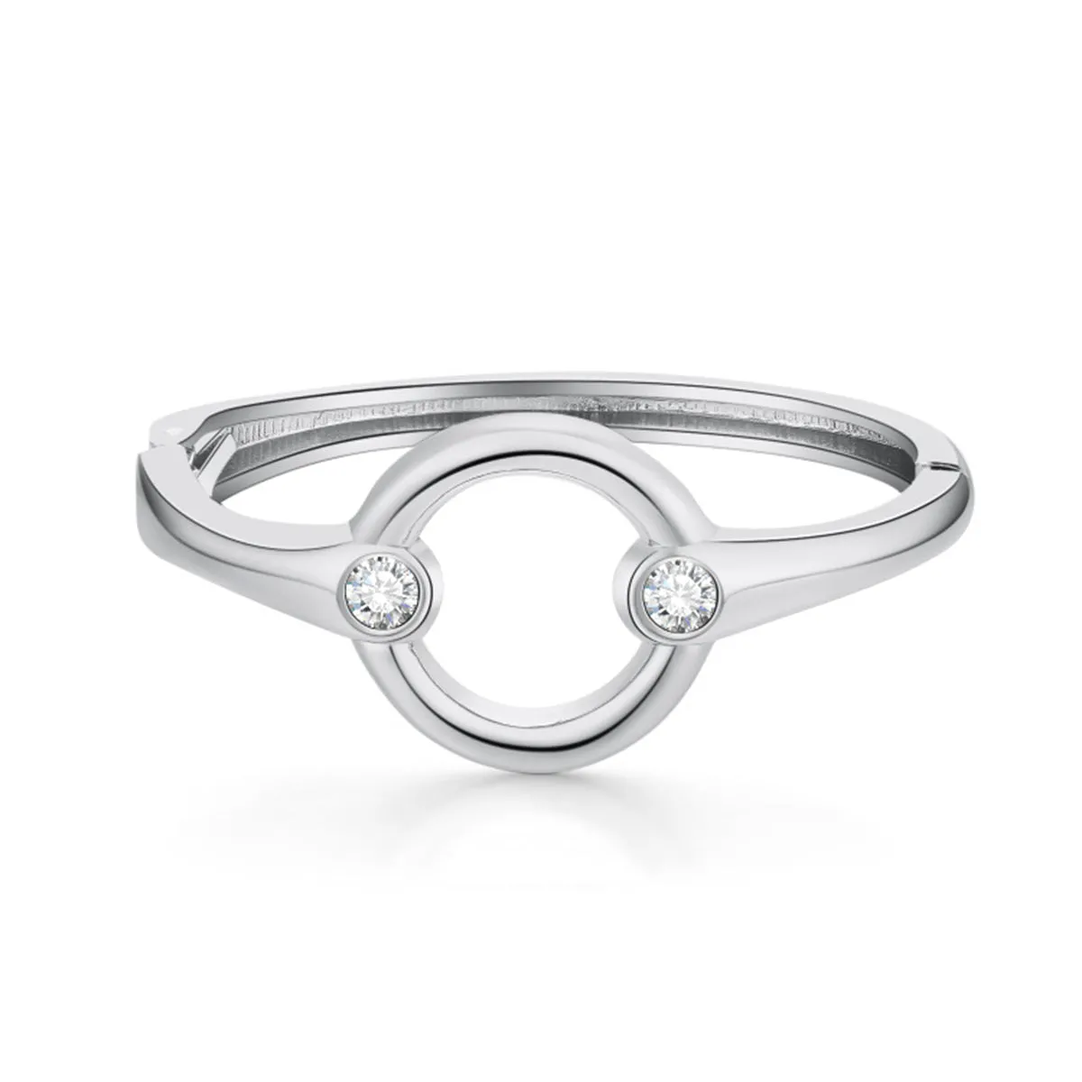 Cubic Zirconia & Silver-Plated Circle Bangle