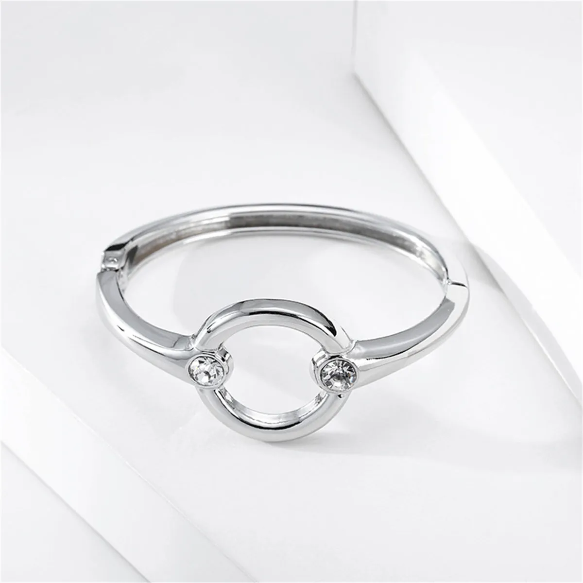 Cubic Zirconia & Silver-Plated Circle Bangle