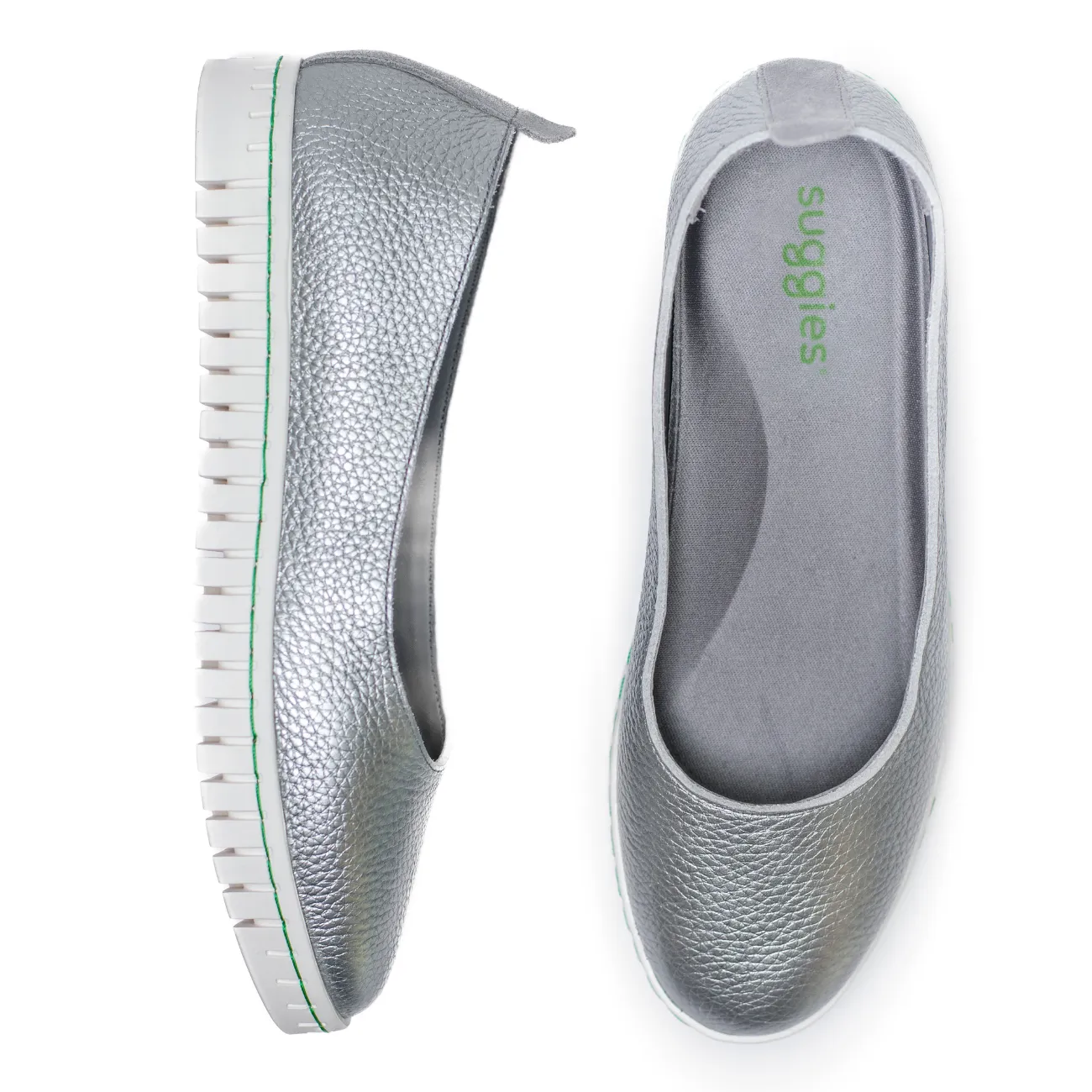 CUSHY Women's silver flat shoes - Italian Leather