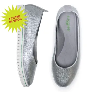 CUSHY Women's silver flat shoes - Italian Leather