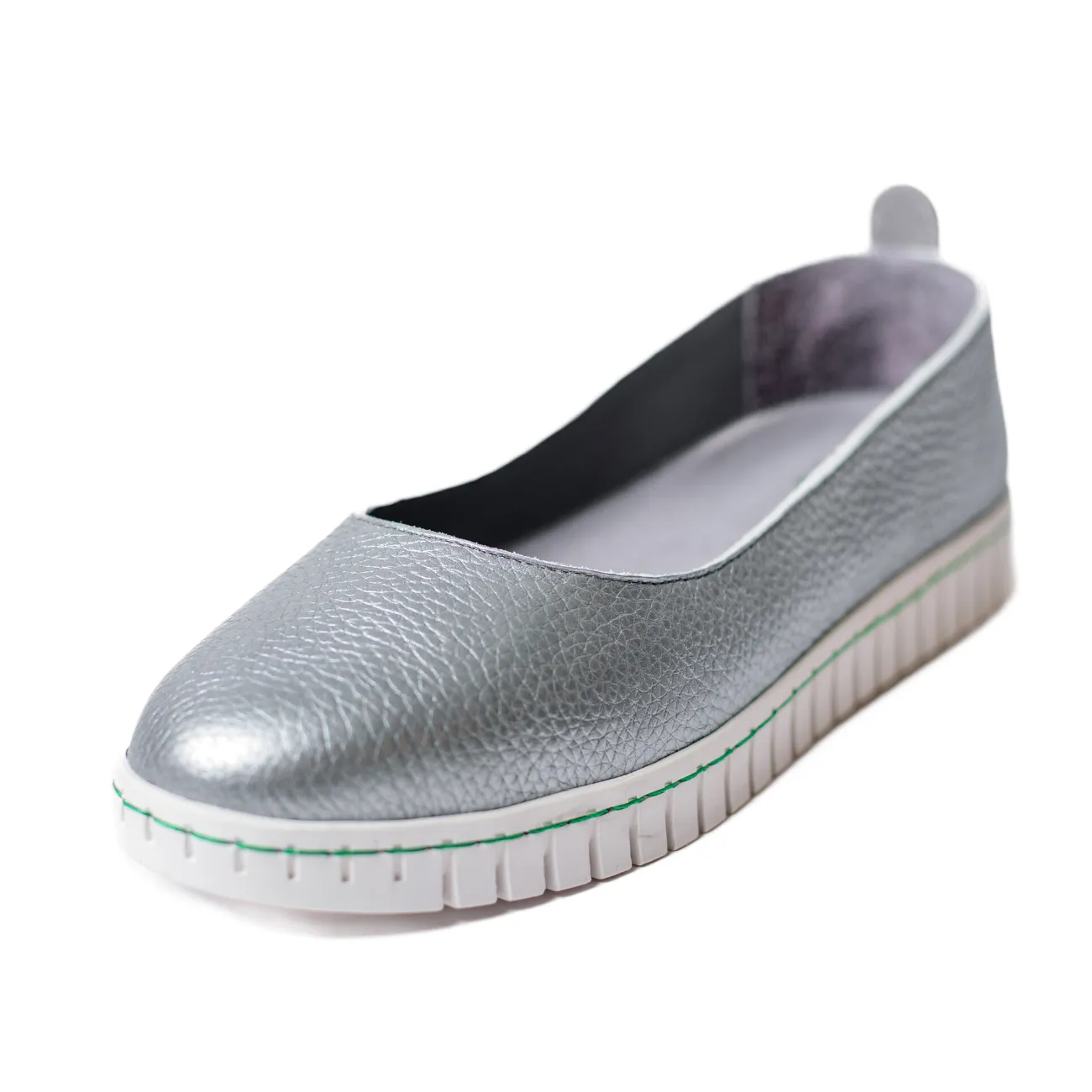 CUSHY Women's silver flat shoes - Italian Leather