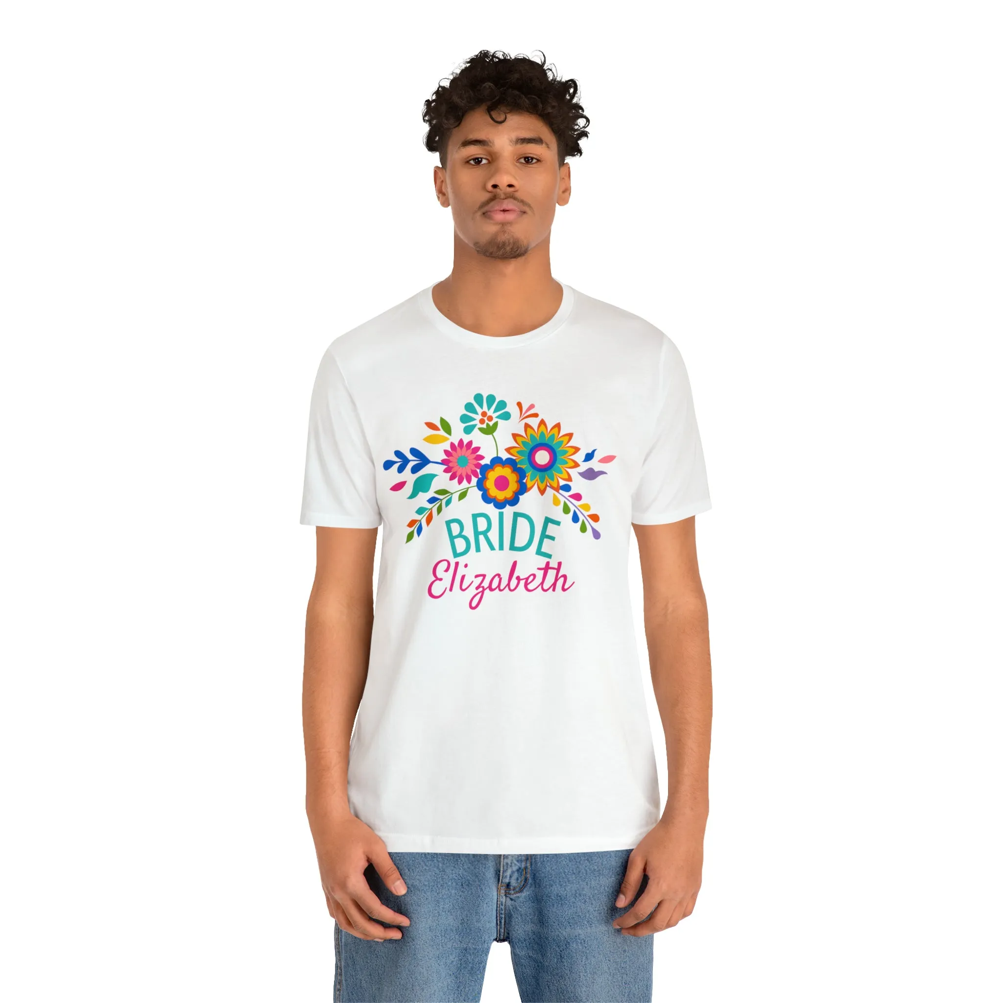 CUSTOM Bride Floral  Wedding T-Shirt | Bridal  Party Tee |  Bella Canvas 3001 Unisex |  Here Comes the Bride Short Sleeve Tshirt