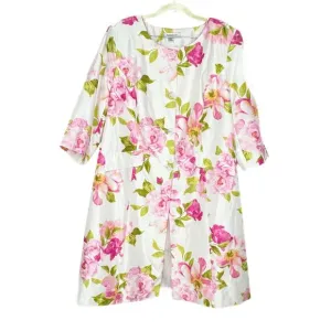 Danillo Woman Floral Textured Satin Long Blazer 3/4 Sleeve Button Up Elegant 20W
