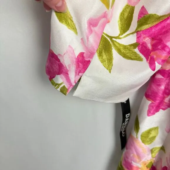 Danillo Woman Floral Textured Satin Long Blazer 3/4 Sleeve Button Up Elegant 20W