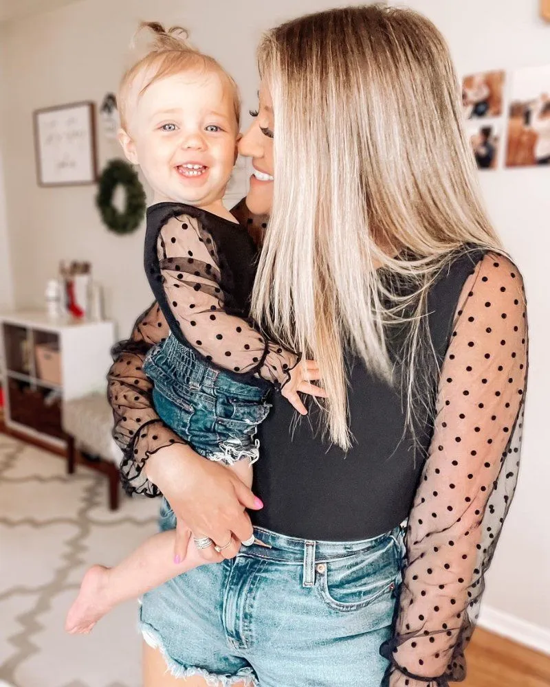 Destinee Sheer Dot Sleeve Top & Leotard - Black