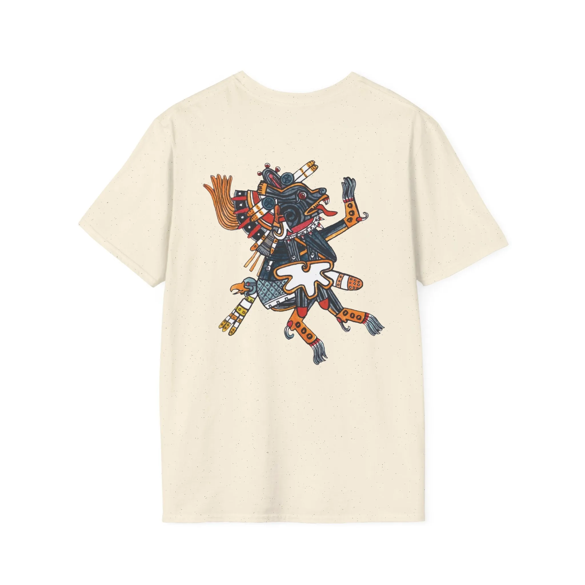 Divine Twins QUETZALCOATL and XOLOTL Double sided Softstyle T-Shirt| east direction| aztec dance| danza azteca| apparel| clothing| tshirt