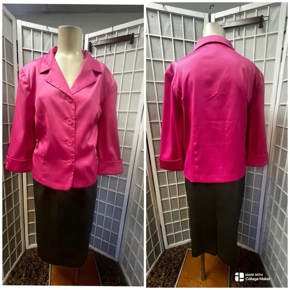 Dressbarn,Woman,Black skirt Long suit,Pink Jacket,Sz L,Buttons,Kerchief Floral.!
