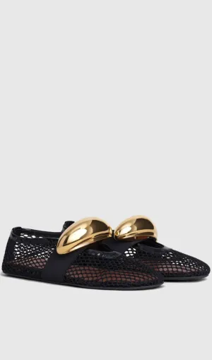 Emerson Hardware Buckle Fishnet Ballet Flats