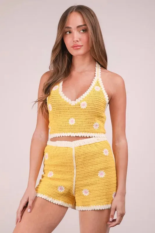 Floral Crochet Top and Shorts Set
