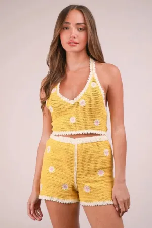 Floral Crochet Top and Shorts Set