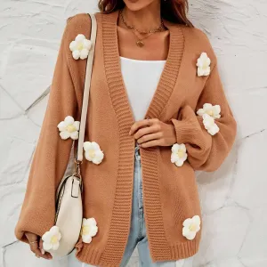 Floral Embellished Open-Front Cardigan