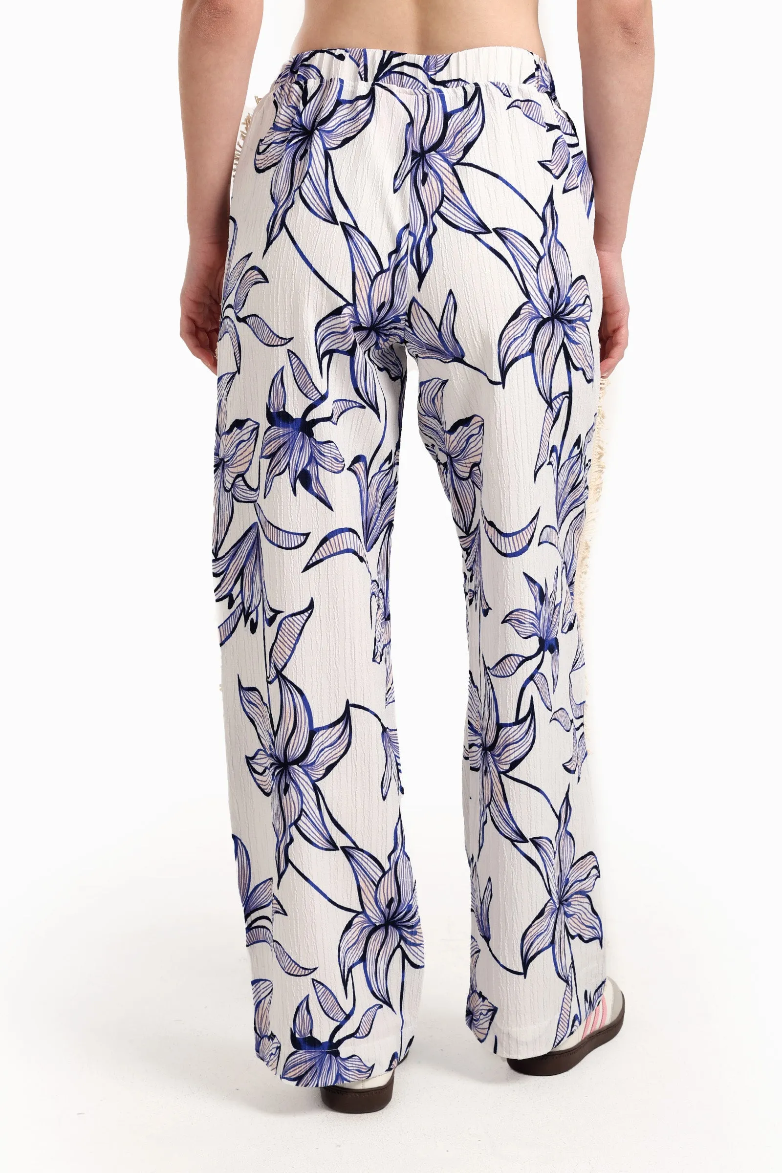 Floral Pants with Fringe Detail