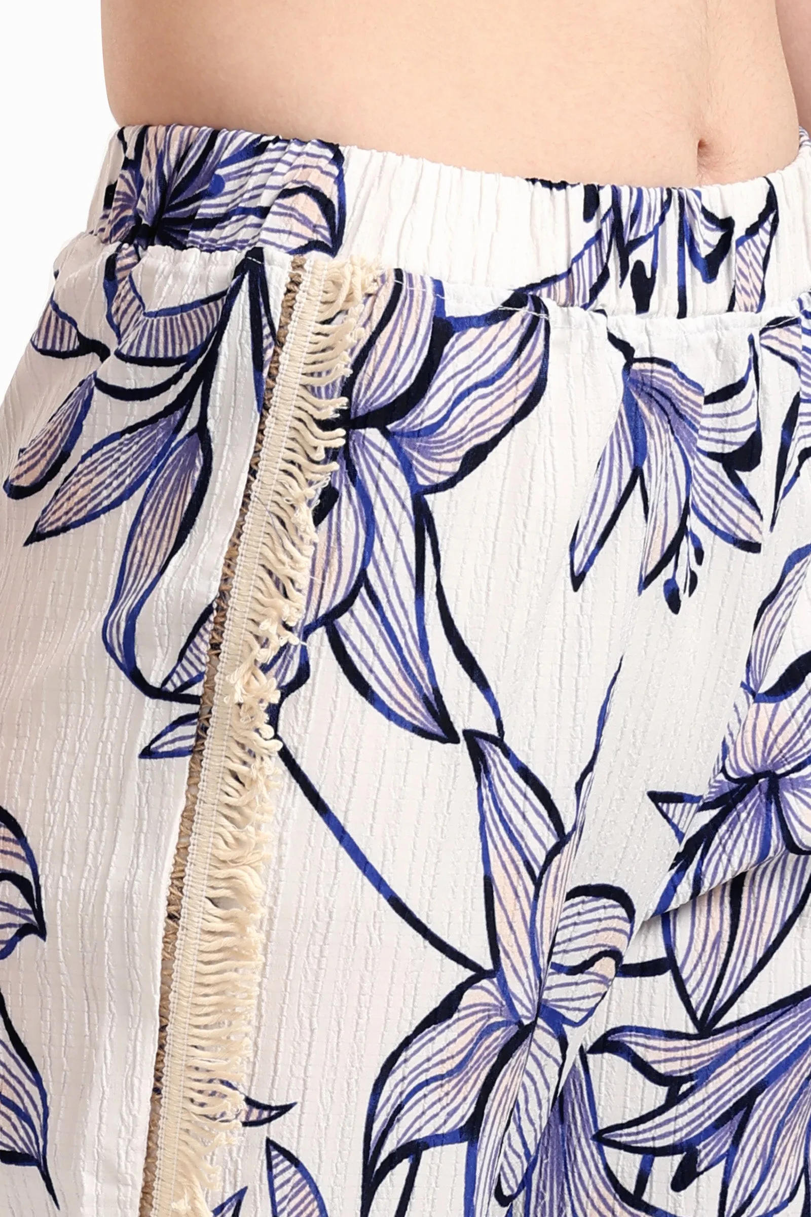 Floral Pants with Fringe Detail