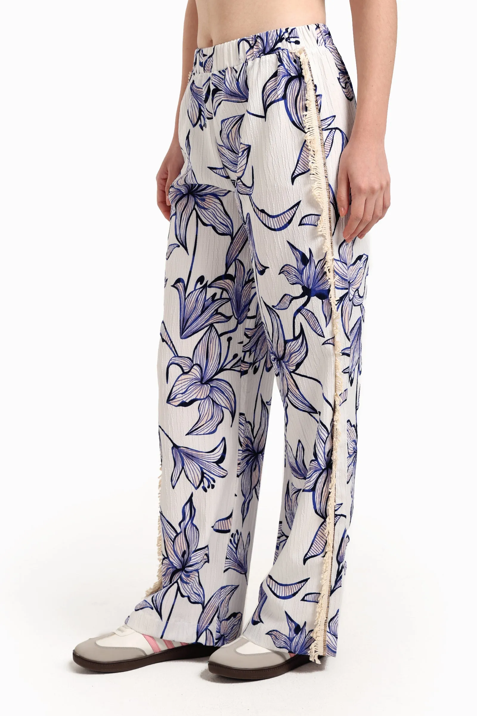 Floral Pants with Fringe Detail