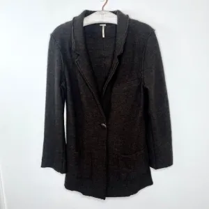 FP Beach Free People Womens Size XS Merino Wool One Button Blazer Jacket Brown
